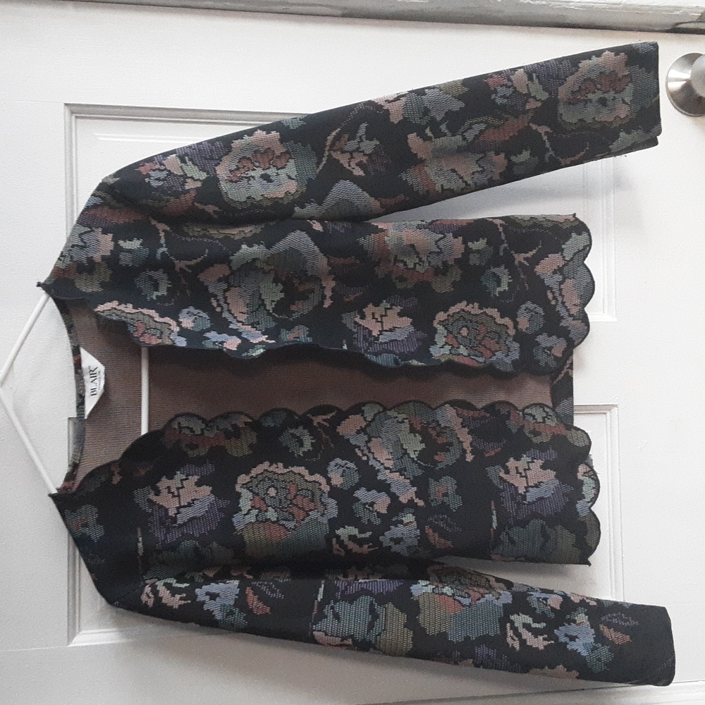 Vintage Floral Blazer by Blair PA S / M Lightweight Business Dressy Scalloped